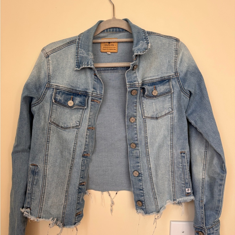 Blue Jean Jacket Distressed Hem